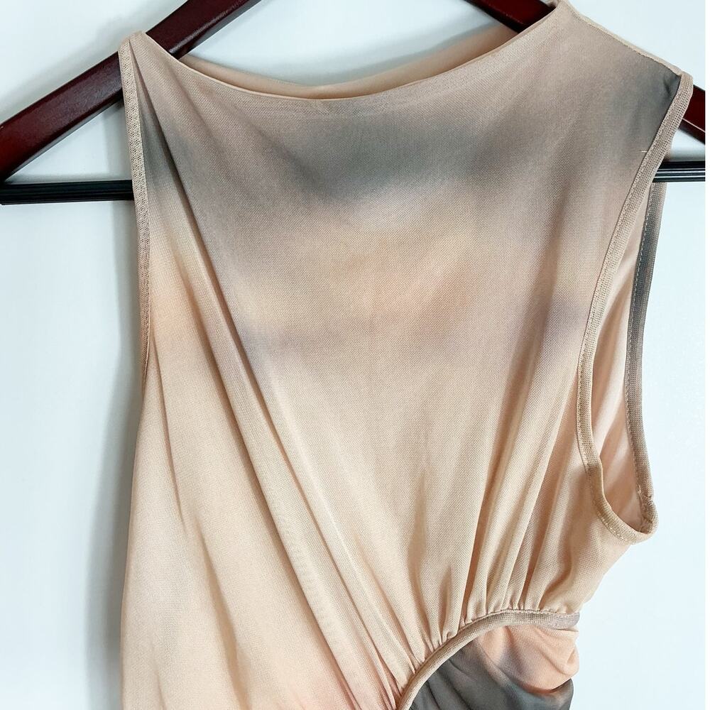 ZARA Womens Asymmetrical Ruched Mesh Tank Shirt Tie Dye Medium - Picture 2 of 5